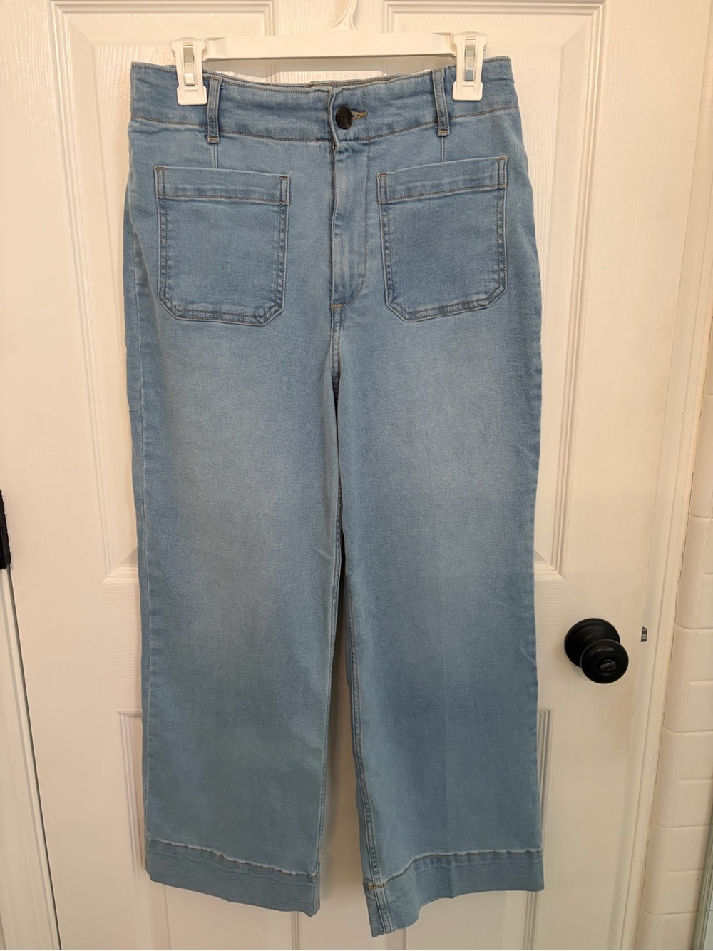 Light Wash Wide Leg Cropped Denim Jeans - Light Blue